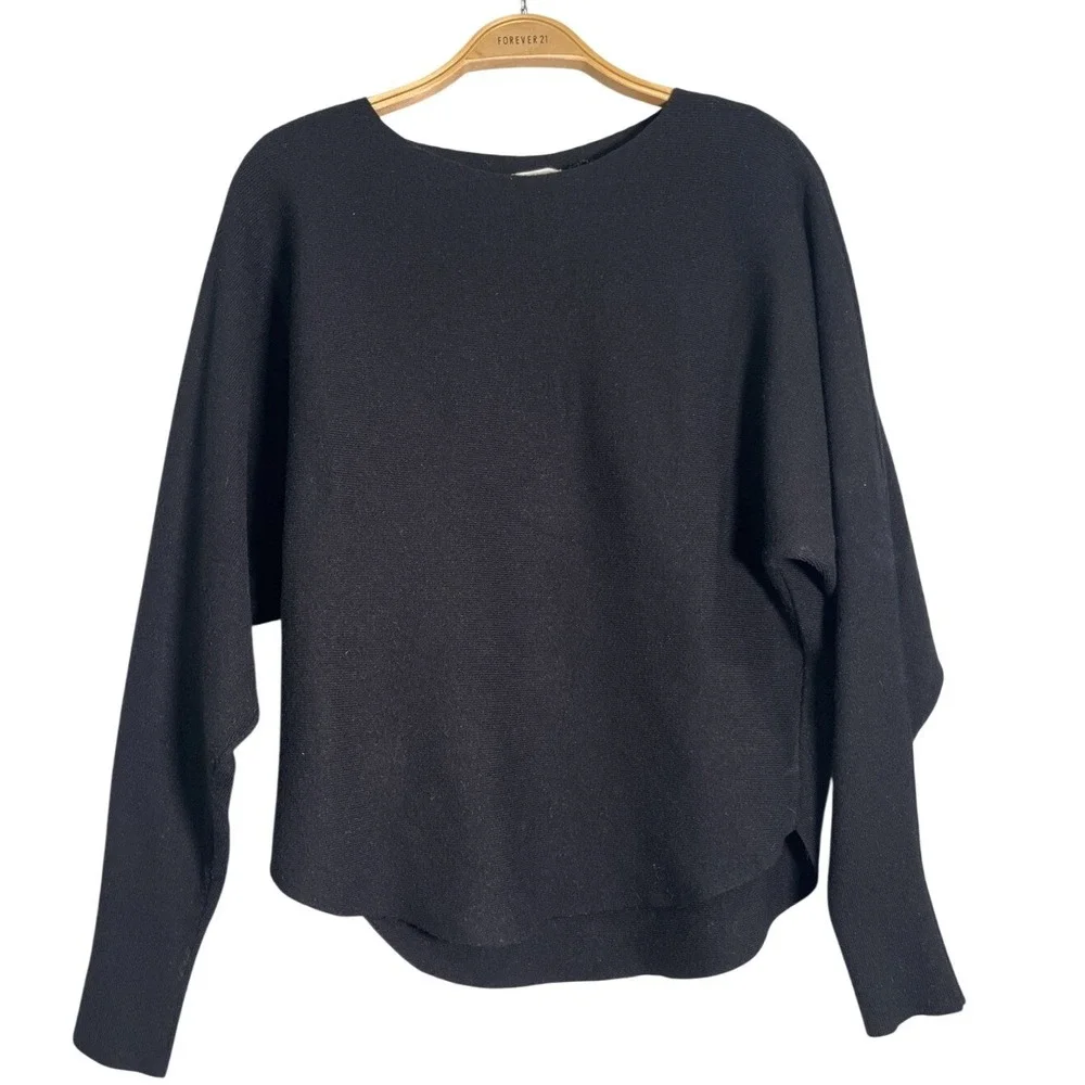 Vila Milano Sweater Womens S‎ Black Dolman Batwing Textured Knit Minimalist Chic